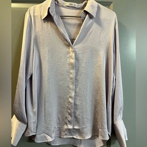 Mango Lilac Satin Button-Down Blouse